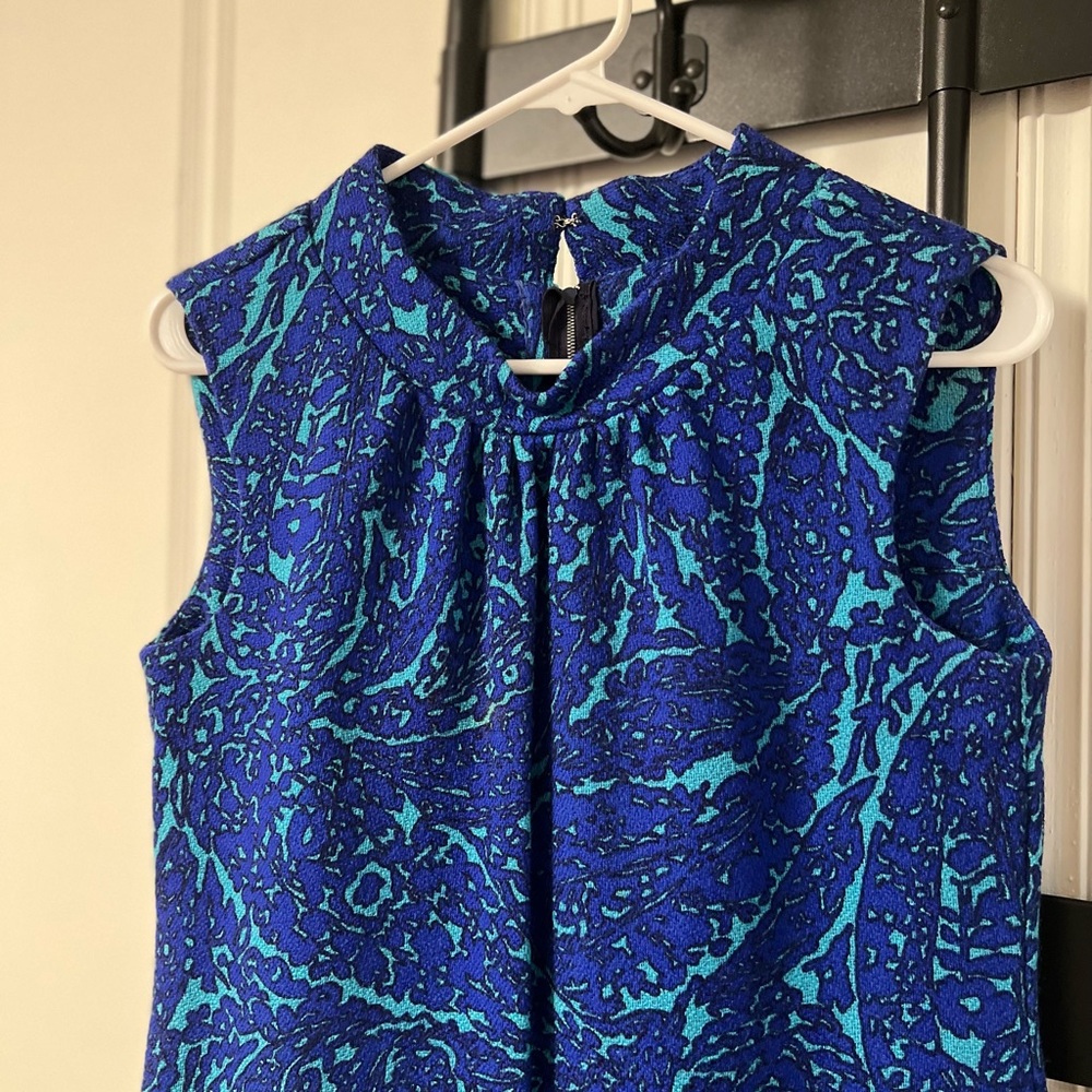 1960 mock neck blue dress